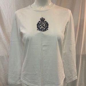 NWT Lauren Ralph Lauren white long sleeve shirt navy logo